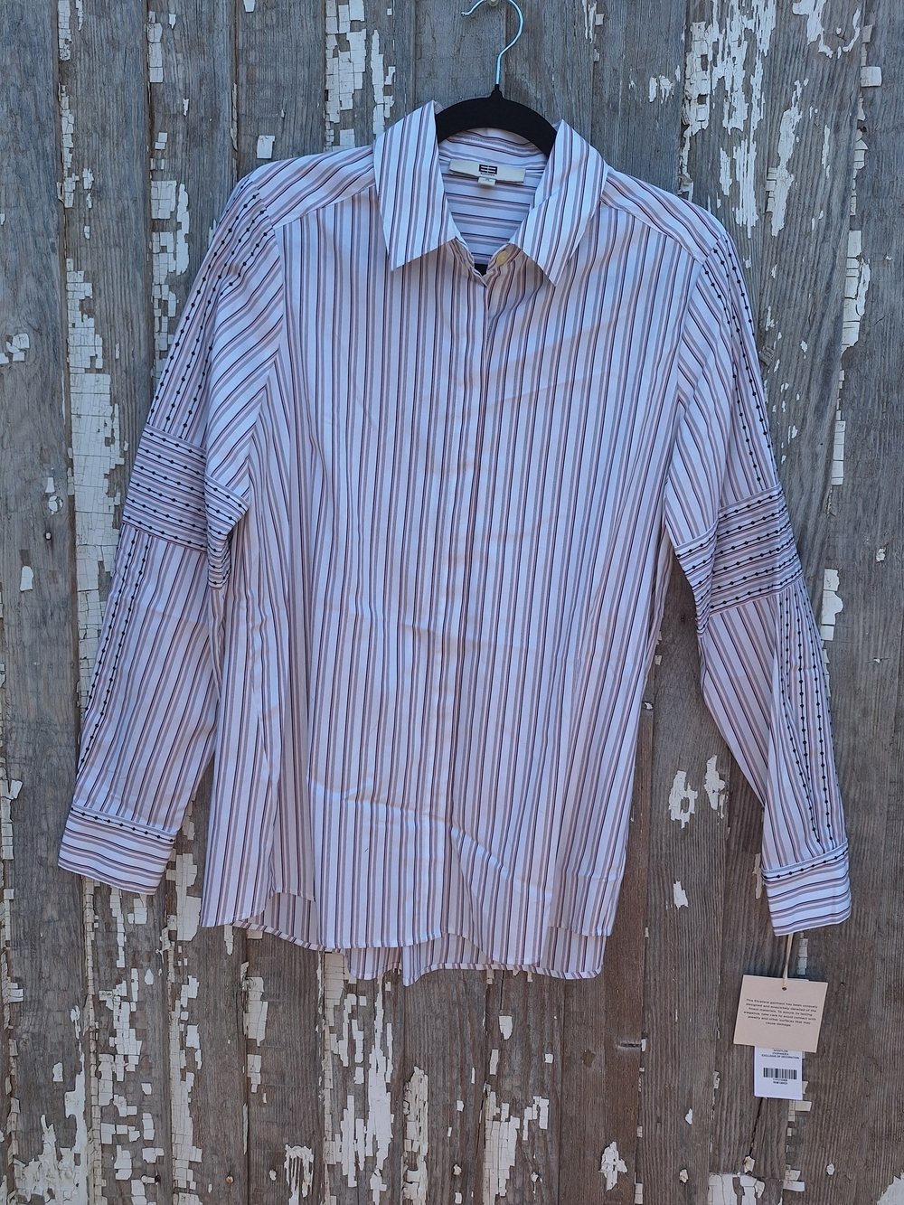 Etcetera White Button-Down Shirt with Stripes Size 8 NWT
